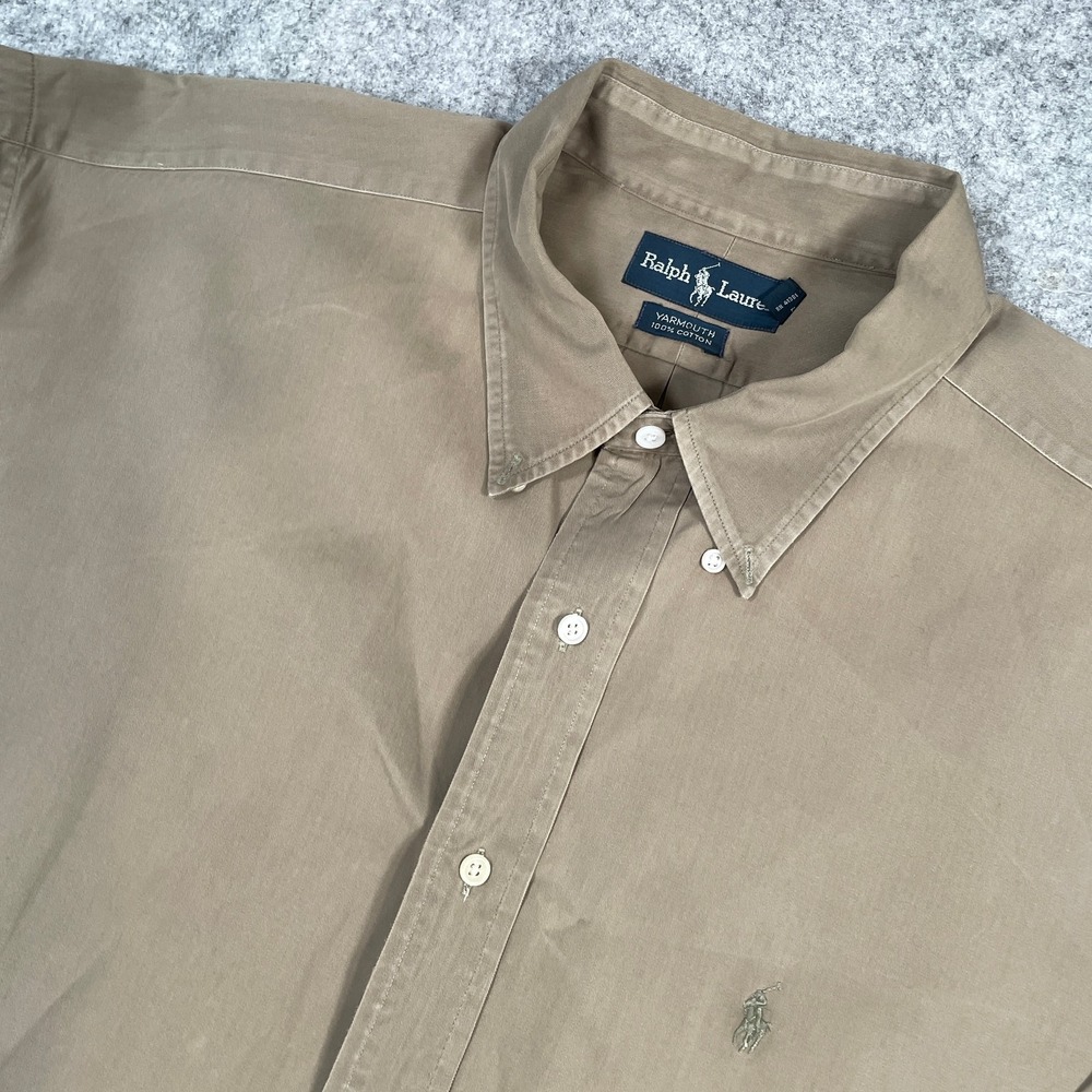Ralph Lauren Mens Button Down Shirt 20 36 Tan Yarmouth Cotton Pony Logo